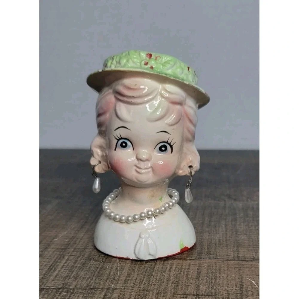 Vtg Nippon Little Girl With Hat & Pearls, Head Vase Japan 1950s SEE‎ DESCRIPTION